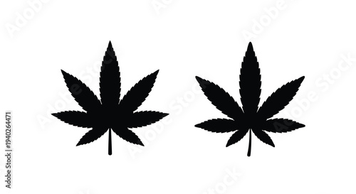 Two cannabis leaves presented in a stark black silhouette