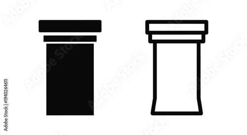 Two simple cylindrical containers depicted in a stark black silhouette