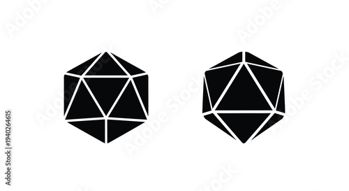 Two geometric polyhedral shapes presented as a stark black silhouette