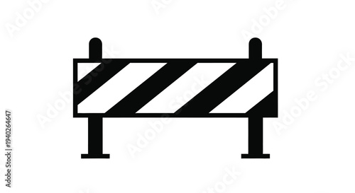 Black and white striped barrier illustration with a stark silhouette