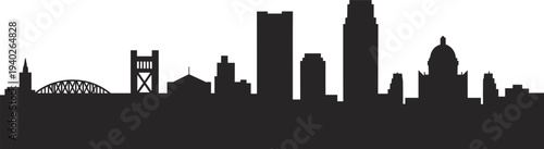 Modern urban city skyline silhouette with bridge and landmark buildings isolated on white background panoramic cityscape illustration for graphic design branding and editorial use