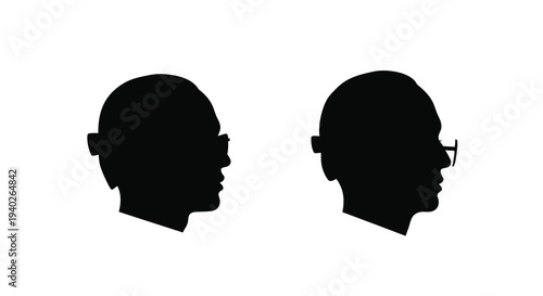 Two profile headshots depicted in stark black a minimalist silhouette