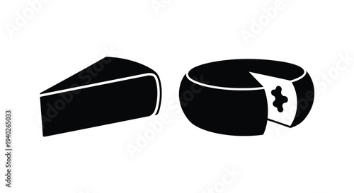 Two pieces of cheese depicted as a minimalist black silhouette