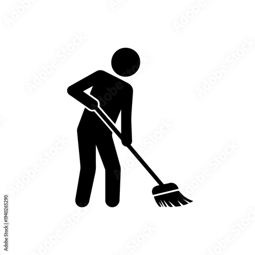 Cleaning Activity: A simple yet impactful illustration depicts a person diligently sweeping, symbolizing the act of cleanliness, hygiene, and domestic care.