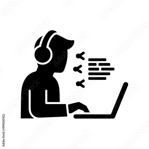 Coding and Audio: Silhouette of an individual immersed in coding, their focus amplified by headphones and a laptop screen. Represents the convergence of technology and auditory information.