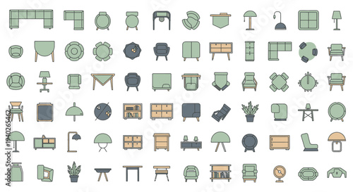 a collection of minimalist furniture icons for modern interior design and architectural floor plan layouts