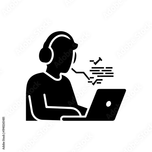 The Advocate of Code: An illustration portrays a person deeply engrossed in their work. Wearing headphones, the individual appears to be immersed in the world of coding.