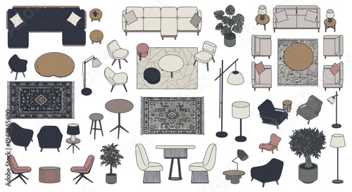 a comprehensive collection of modern home interior furniture and decor elements perfect for design and furnishing projects.