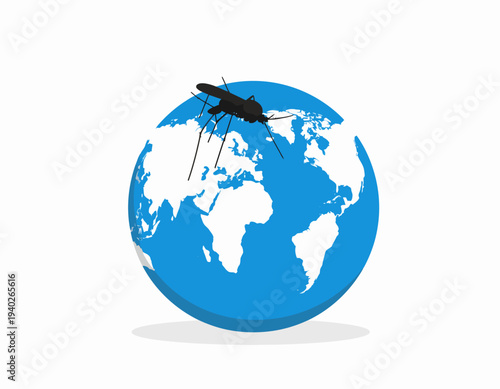 Mosquitoes spreading across the globe, representing a worldwide threat and disease vector