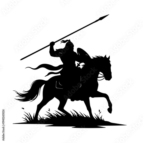 Shadow of a Knight: An imposing silhouette depicts a knight on horseback, spear raised, exuding power and valor. A timeless portrayal of courage.