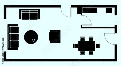 modern apartment floor plan illustrating interior design layout for living room dining area and kitchen ideal for real estate projects