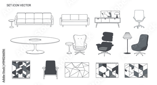 modern furniture and home decor vector icon set perfect for contemporary interior design projects