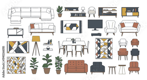 modern furniture and home decor line art collection ideal for minimalist interior design and home staging concepts.
