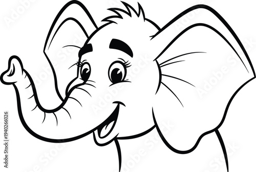 Smiling cartoon elephant with large ears and trunk