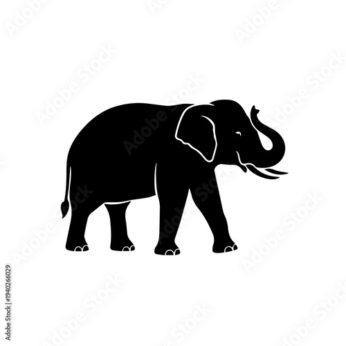 Majestic Silhouette: An elegant illustration of a large elephant, showcasing its imposing stature, long trunk, and majestic tusks, perfectly captures the grace and grandeur of the animal.