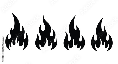 Four black flame shapes arranged linearly a striking silhouette