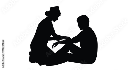 A nurse comforting a patient a poignant medical scene silhouette