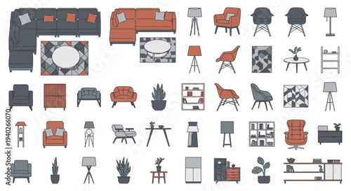 modern furniture collection for interior design projects showcasing sofas chairs tables and home decor items