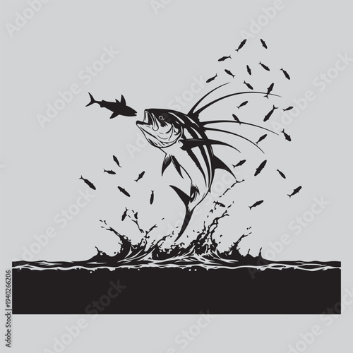 shoal breaker roosterfish aerial ambush silhouette vector design art and illustration