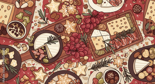 a festive charcuterie board and cheese spread arranged on a table for a cozy holiday party perfect for illustrating gourmet entertaining.