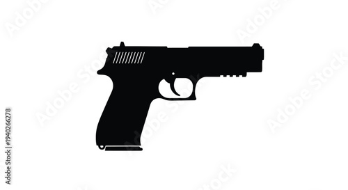 A black handgun shown in profile against a white background silhouette