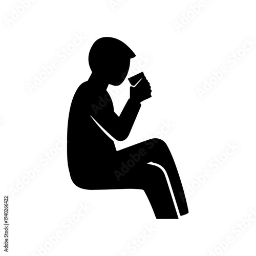 Sip of Serenity: Silhouette of a person enjoying a moment of tranquility, seated and savoring a drink, emphasizing a sense of calm reflection.