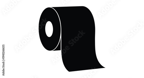 Simple black silhouette of a toilet paper roll on white background