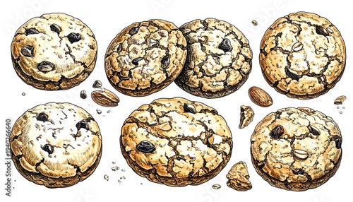 Delicious Chocolate Chip Cookies - Watercolor Illustration of Freshly Baked Treats.