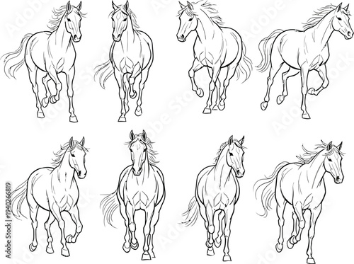 Collection of six horse sketches in various poses