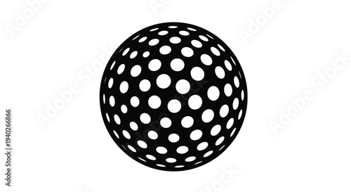 A spherical object with numerous circular cutouts a stark silhouette