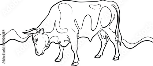 A black and white line drawing of a cow with a wavy line emanating from its mouth and rear