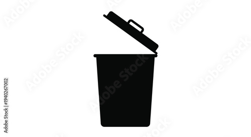 Black trash can with open lid a stark graphic silhouette