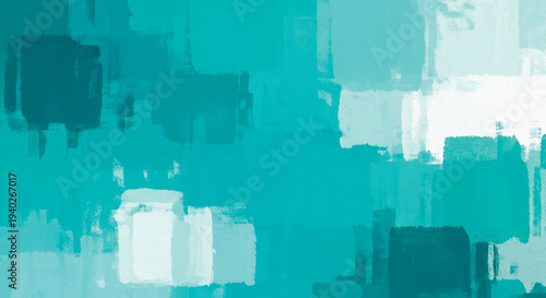 Abstract expressionist painting with varying shades of teal and blue.