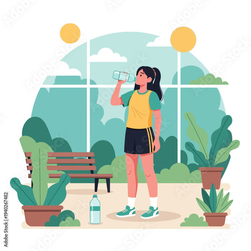 Woman hydrating after workout with a refreshing bottle of water