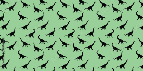 Seamless dinosaur pattern with brachiosaurus silhouettes. Prehistoric animal repeating background suitable for kids' wallpaper, nursery decor, textile print, and wrapping paper.