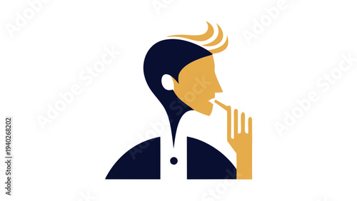 Stylized profile portrait of woman touching lips minimal flat vector illustration
