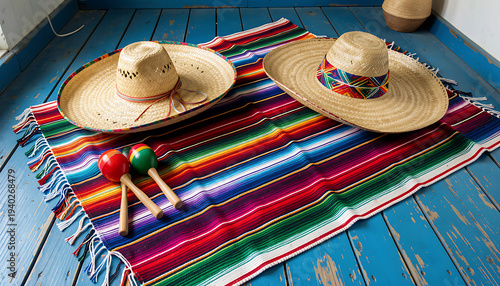 Wallpaper Mural Mexican Sombreros Serape Blanket and Maracas
 Torontodigital.ca