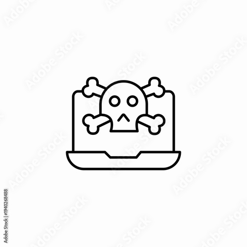 laptop virus skull icon sign vector