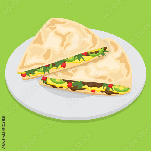 Traditional Quesadilla Mexican Cuisine Vector Illustration