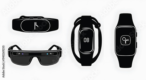 A collection of modern wearable technology devices