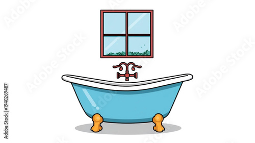 bathtub under the glass window