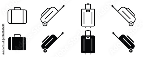 Travel Luggage and Suitcase Line Icon Collection for Tourism