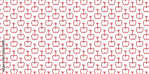 A charming seamless pattern featuring simple, hand-drawn outline illustrations of red cherries.