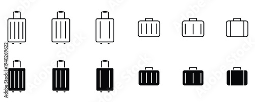 Minimal Outline Suitcase and Luggage Icons for Travel Concept