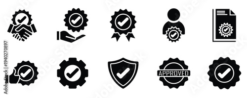 Guarantee, Approval and Verified Badge Outline Icon Collection
