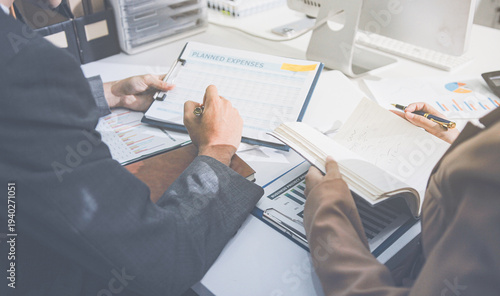 Accounting company provide finance and taxation planning for profitable cash flow, Auditor accountant working in office, analyze financial data and accounting record with calculator