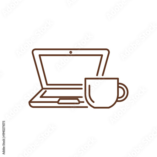 Laptop and coffee cup illustration on a simple background