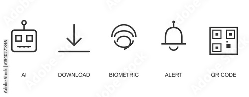Collection of various icons including mobile download wi fi bell and control panel symbols