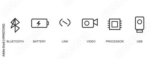 Collection of various icons representing technology and multimedia concepts