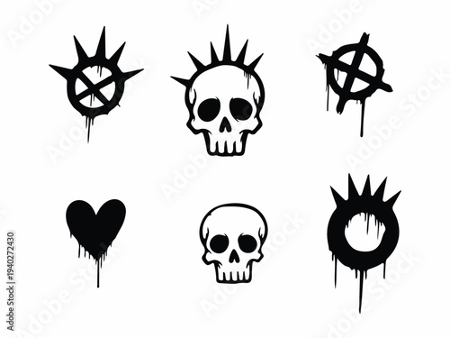 Punk rock symbols and skulls illustration